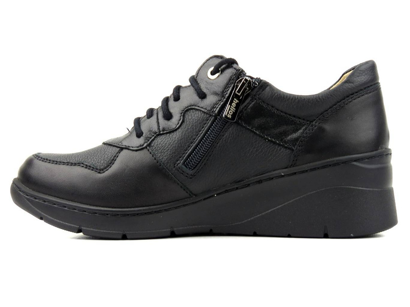 Sneakersy damskie z suwakiem i sznurowaniem - Helios Komfort 347, czarne