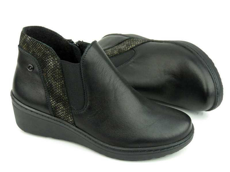 Eleganckie botki damskie na koturnie - HELIOS Komfort 596, czarne 2