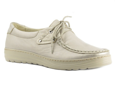 Lekkie, wygodne półbuty damskie z miękkiej skóry naturalnej - Helios Komfort 363, złote