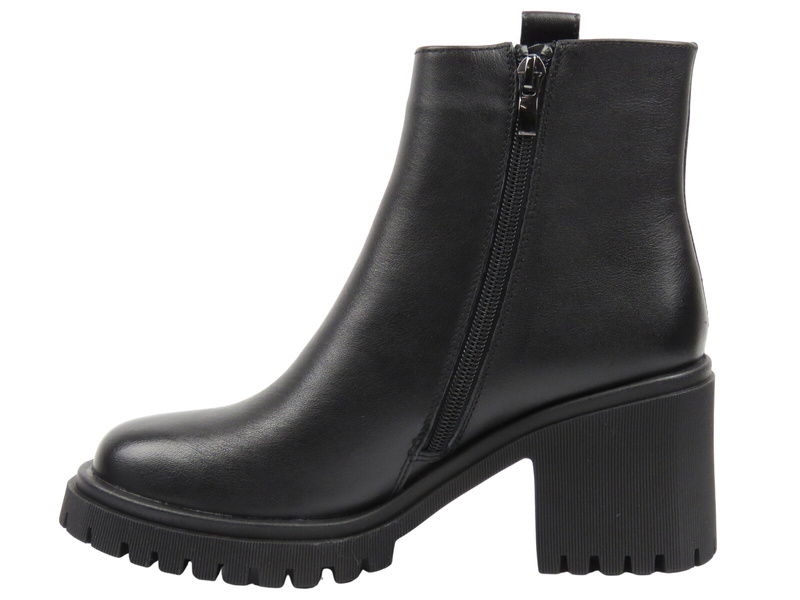 Skórzane botki damskie na obcasie czarne Cambell 25-29312