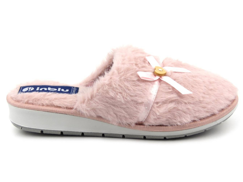 Futerkowe, miękkie kapcie damskie z kokardką - INBLU LB-91, różowe