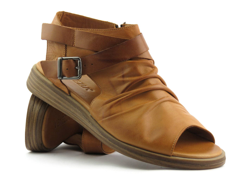 Skórzane sandały damskie z cholewką - VENEZIA 009111, brązowe