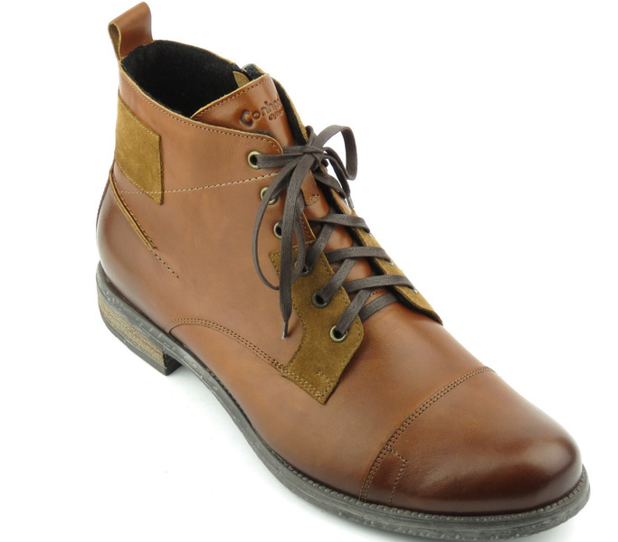 Skórzane trzewiki męskie z ociepleniem - Conhpol 1900, brązowe