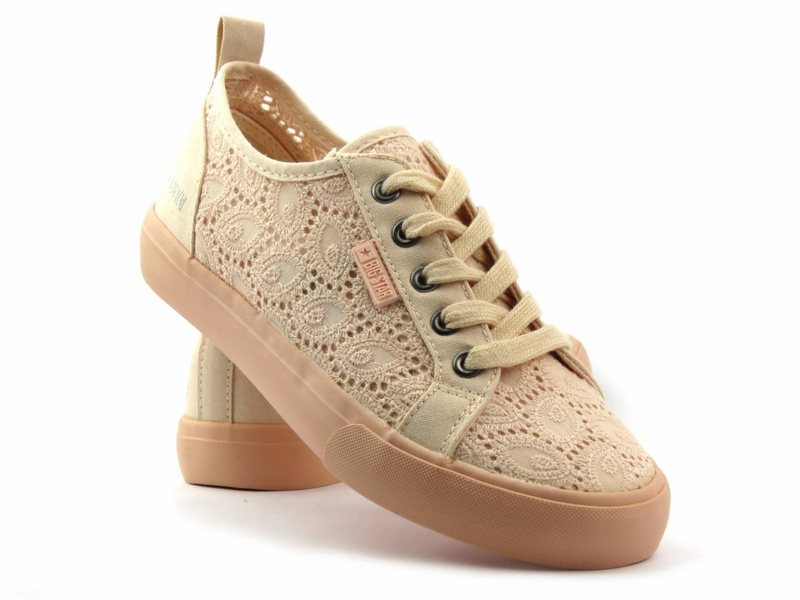 Przewiewne trampki damskie z koronką - Big Star JJ274059, nude