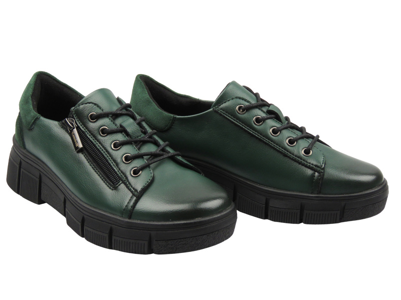 Skórzane półbuty damskie zielone Cambell 25-19305