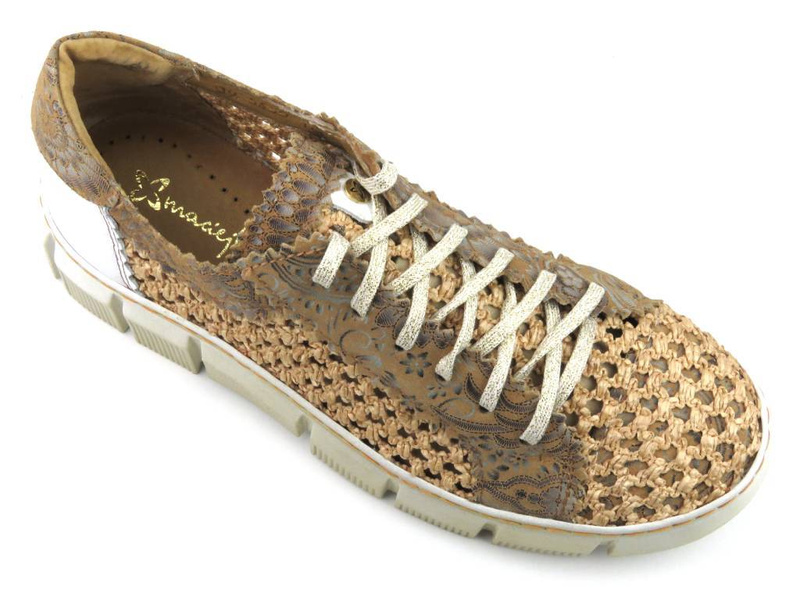 Półbuty damskie ażurowe, sneakersy - Maciejka 05850-04, beżowe