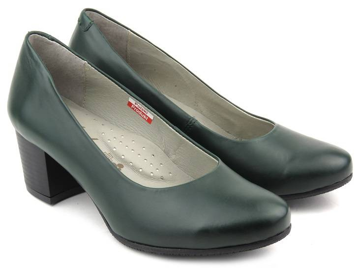 Skórzane czółenka na klocku - AXEL Comfort 1666, zielone