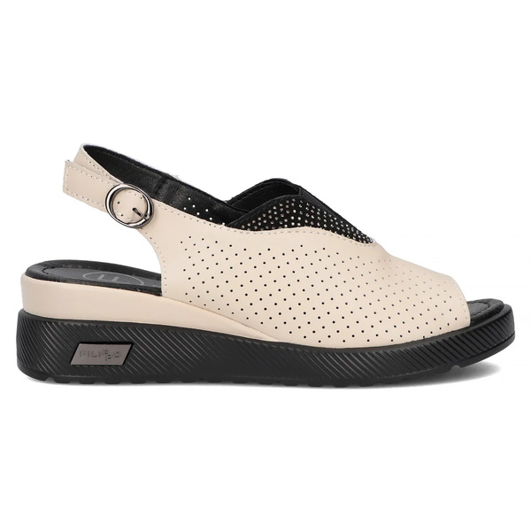 Skórzane sandały damskie na platformie beżowe Filippo DS6145/25