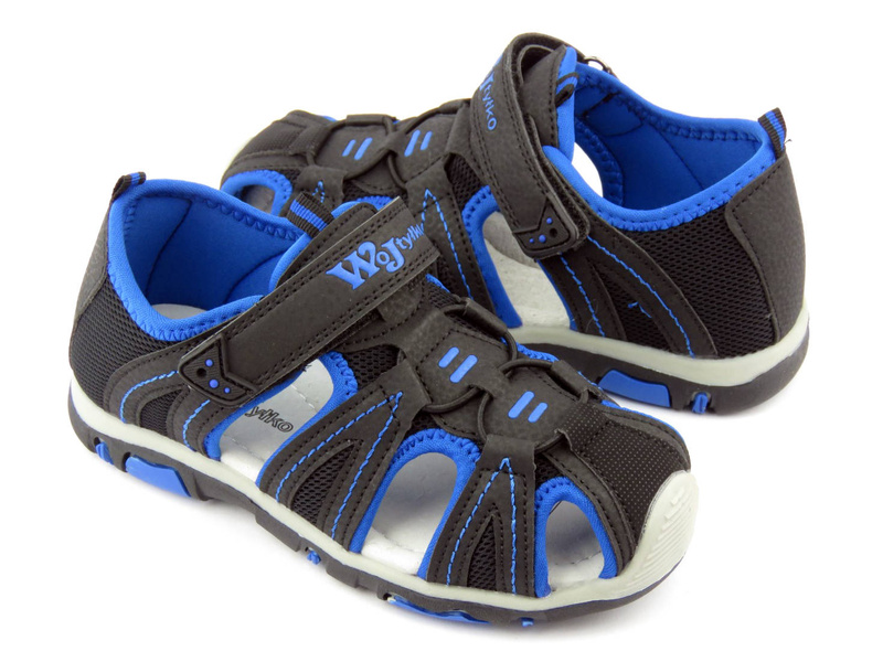 Sandały dziecięce, młodzieżowe z zakrytymi palcami - WOJTYŁKO 22313, czarno-niebieskie