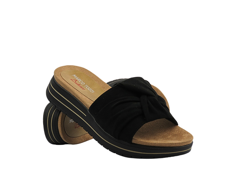 Klapki damskie ze skóry ekologicznej czarne Marco Tozzi 2-27501-44