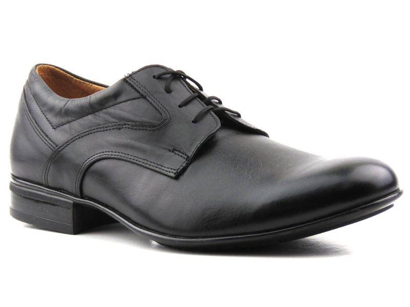 Skórzane półbuty męskie eleganckie MOSKAŁA A119, czarne