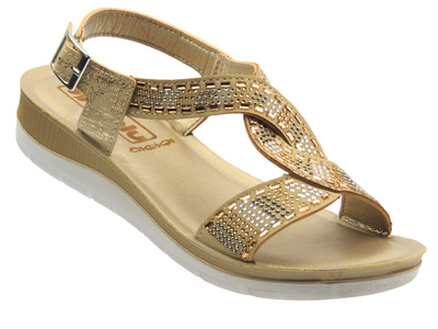 Sandałki damskie z ozdobną cholewką piaskowe INBLU BV-43