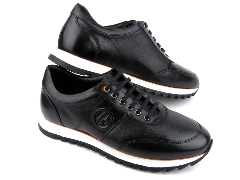 Skórzane sneakersy męskie - JOHN DOUBARE A230-G5-SW3, czarne