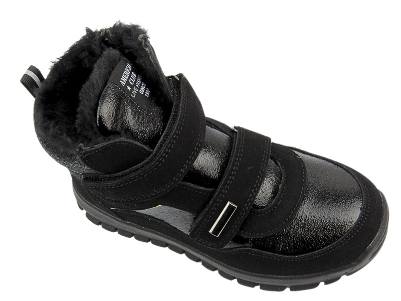 Śniegowce, trzewiki dziecięce na rzepy AMERICAN CLUB ES 142/23, czarne