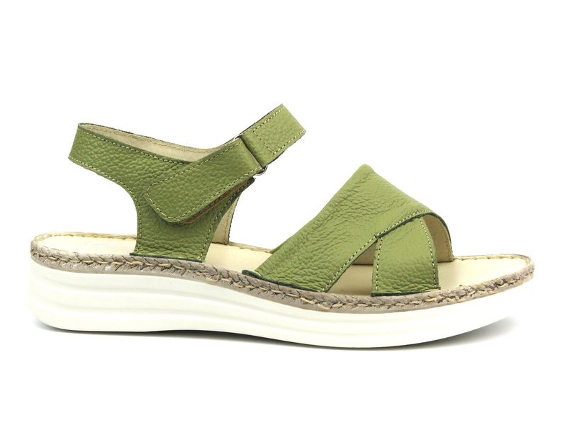 Skórzane sandały damskie ze skrzyżowanymi paskami - HELIOS Komfort 123, zielone
