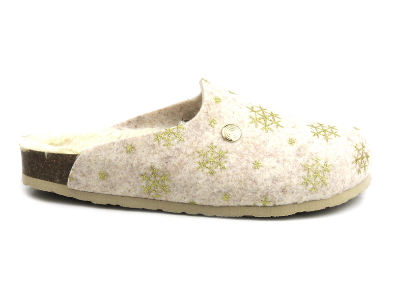 Ciepłe kapcie damskie z futerkiem w środku - GENUINS G104475, beżowo-złote