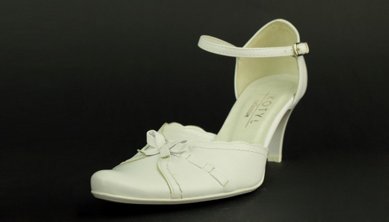 Skórzane czółenka ślubne na szpilce - Kotyl 022, białe