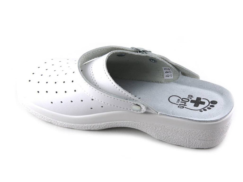 Skórzane klapki damskie sanitarne, lekarskie - Dr Orto 157D002, białe