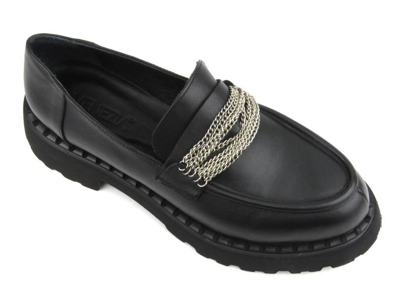 Loafersy damskie z ozdobną cholewką - VENEZIA 00103420D 827, czarne