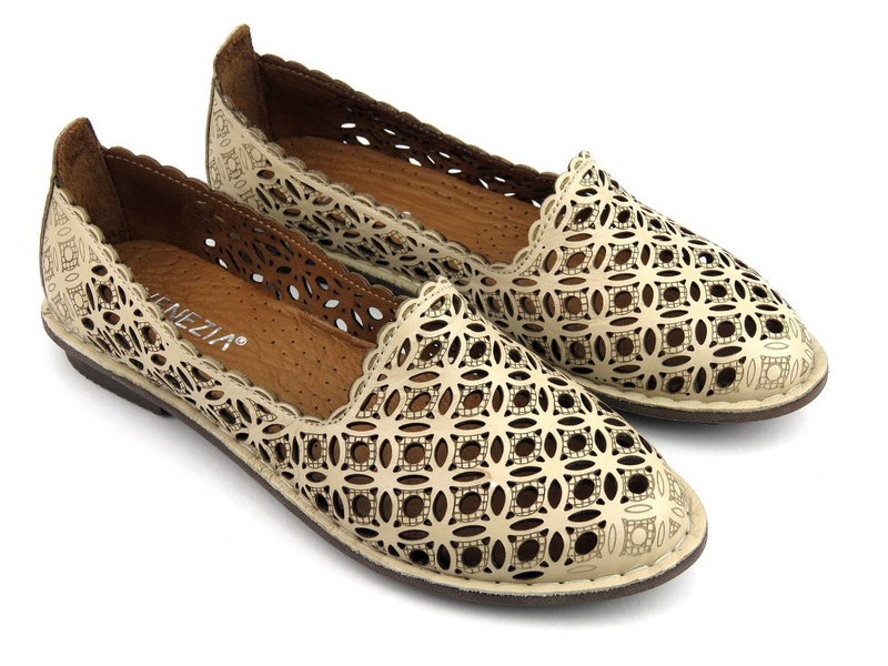 Ażurowe półbuty damskie - VENEZIA 0014101-1, beżowe