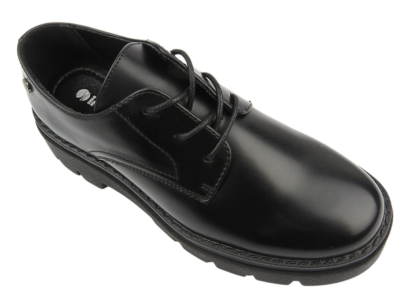 Skórzane półbuty damskie sznurowane - Inblu IC-32, czarne