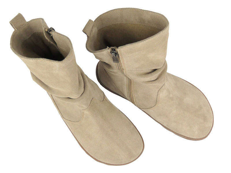 Barefoot botki kozaki damskie z naturalnej skóry welurowej Nika Komfort 1465, taupe