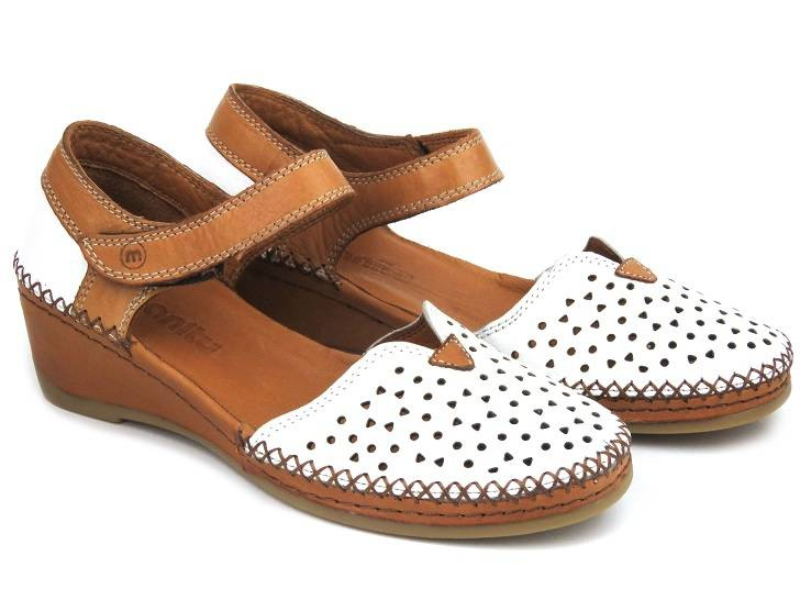 Sandały damskie na koturnie - Manitu 910156, białe