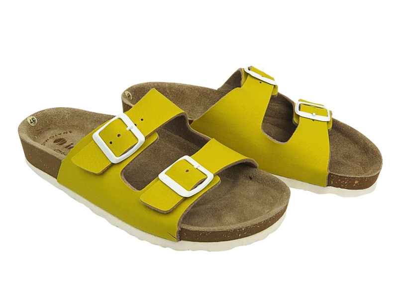 Wygodne klapki damskie ze skóry ekologicznej - INBLU 15,źółte