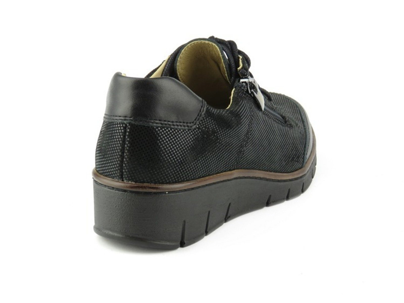 Skórzane sneakersy damskie z suwakiem - Helios Komfort 334, czarne