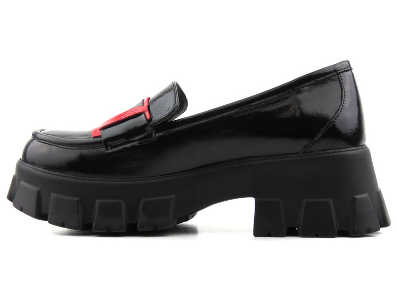 Lakierowane lordsy damskie na masywnej podeszwie - VENEZIA 13165 COMB, czarne