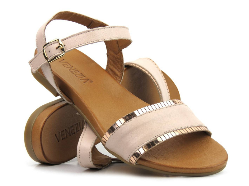 Miękkie sandały damskie na płaskiej podeszwie - VENEZIA 030020685, beżowe