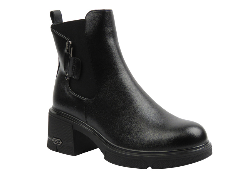 Ocieplane, klasyczne botki damskie czarne Potocki 25-12698