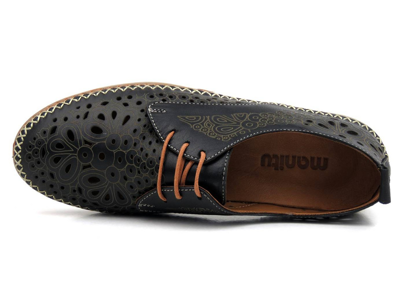 Półbuty damskie z wycięciami - MANITU 850022, czarne