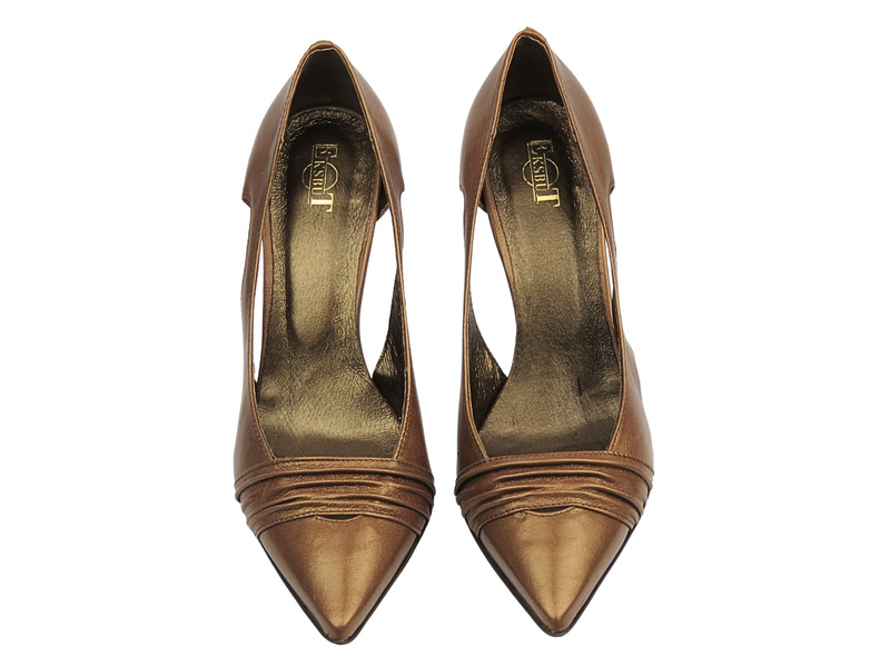 Skórzane czółenka damskie na szpilce - Eksbut 17-0648, brązowe