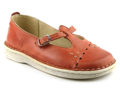 Skórzane półbuty dla dziewczynki - Helios 429, pomarańczowe