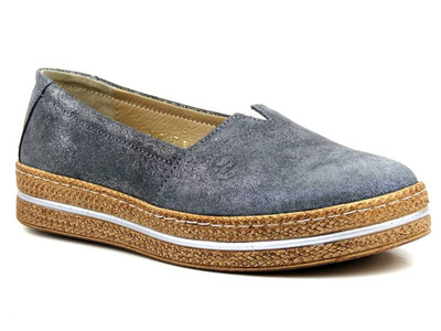 Półbuty damskie na a la plecionej podeszwie - Helios Komfort 346, szare