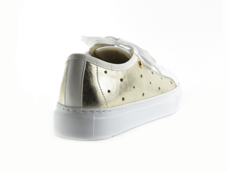 Skórzane sneakersy damskie - NIK 0473, białe ze złotem