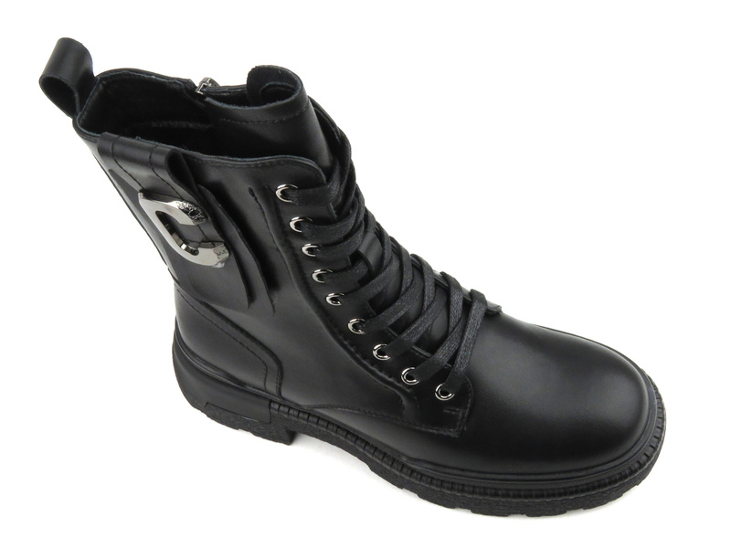 Skórzane trapery, botki damskie - Artiker 53C0242, czarne