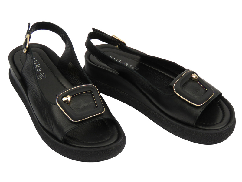 Skórzane sandały damskie polskiej marki czarne Nika Komfort H-138