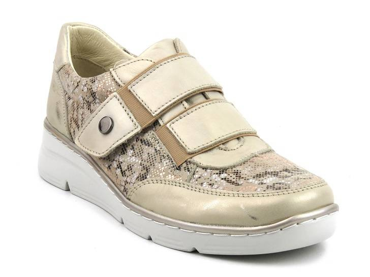 Skórzane sneakersy damskie na rzepy - HELIOS Komfort 367, złote