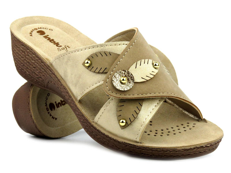 Klapki damskie z regulowaną cholewką - INBLU GL-54, piaskowe