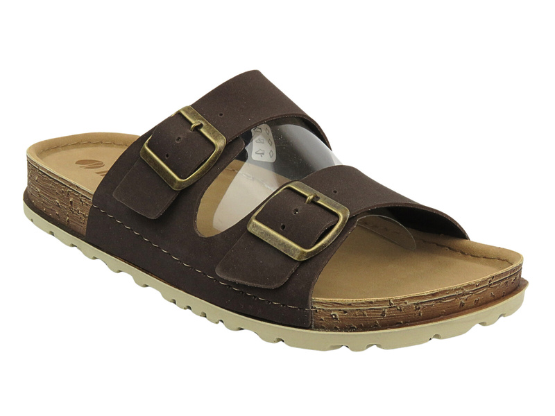 Klapki męskie z klamrami - INBLU TEVERE , brązowe