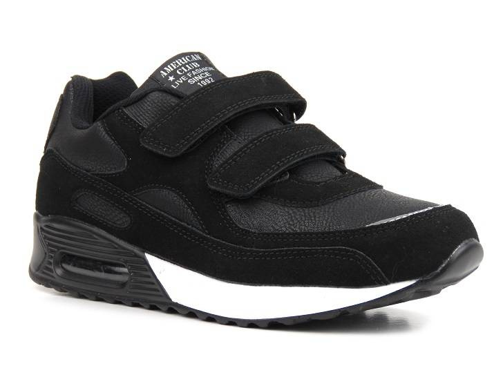 Buty sportowe młodzieżowe na rzepy - AMERICAN CLUB ES93/22, czarne