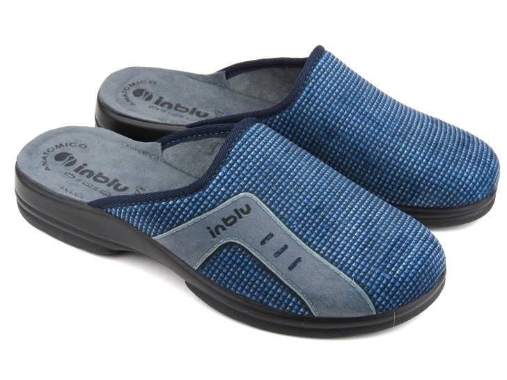 Kapcie męskie w kratkę - INBLU PO-77, granatowe
