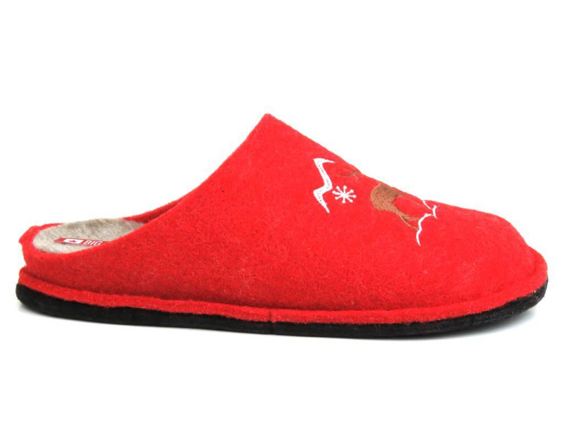Filcowe kapcie damskie z reniferem - Big Star KK276017, czerwone