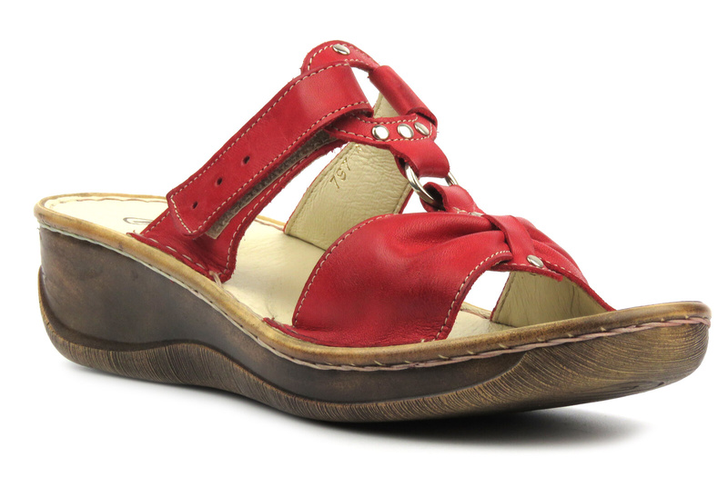 Skórzane klapki damskie z regulacją szerokości - HELIOS Komfort 797, czerwone