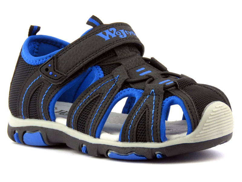 Sandały dziecięce, młodzieżowe z zakrytymi palcami - WOJTYŁKO 22313, czarno-niebieskie