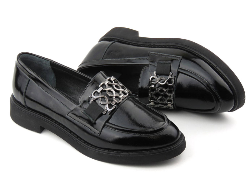 Mokasyny damskie z ozdobą - VENEZIA 0411904652, czarne