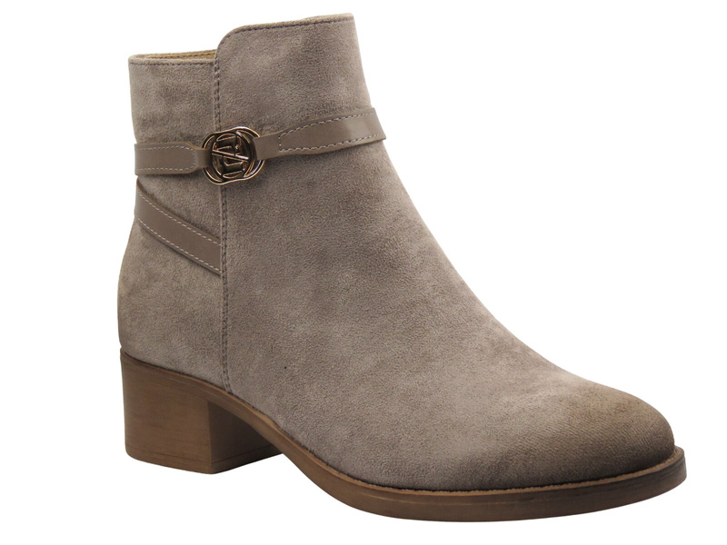 Botki damskie na wygodnym obcasie khaki Potocki 25-12738