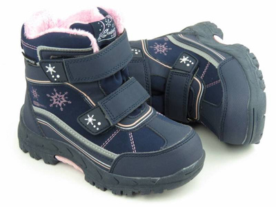 Śniegowce dziecięce  na rzepy - AMERICAN CLUB Softshell HL 39/22, granatowe